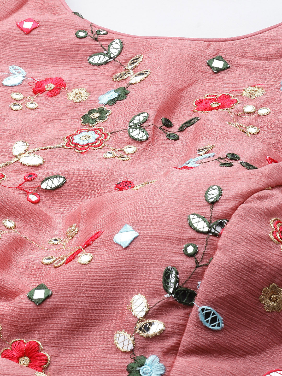 Bollywood Vogue Ready To Wear Rouge Pink N Blue Chinon Embroidered Skirt Set - Additional View 2