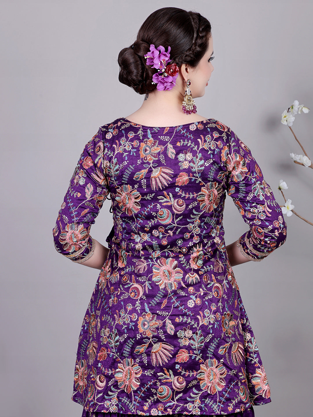 Bollywood Vogue Ready To Wear Classic Top With Purple Art Silk Sharara Suit - Look Shot