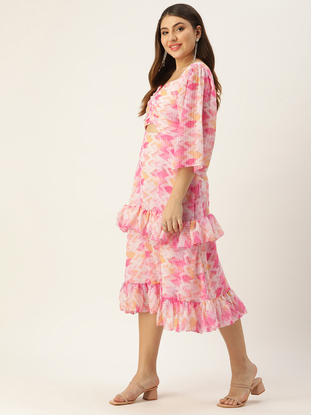 Bollywood Vogue Ready To Wear Multicolored Georgette Printed Dress - Side View