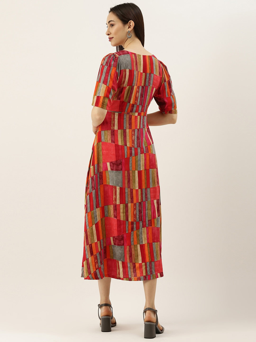 Bollywood Vogue Ready To Wear Multicolored Printed A Line Dress - Back View