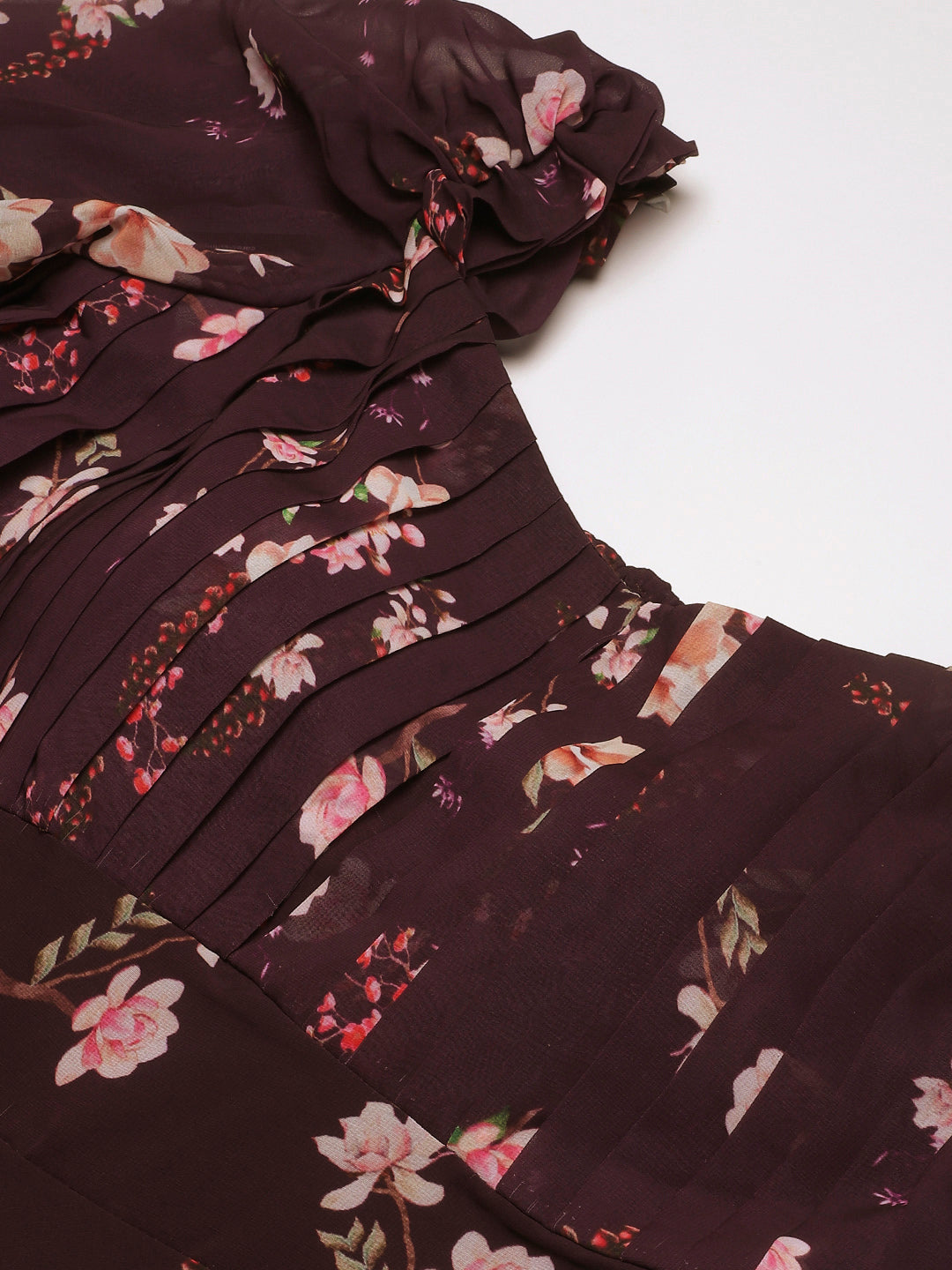 Bollywood Vogue Ready To Wear Purple Georgette Printed Pleated Yoke Gown - Look Shot