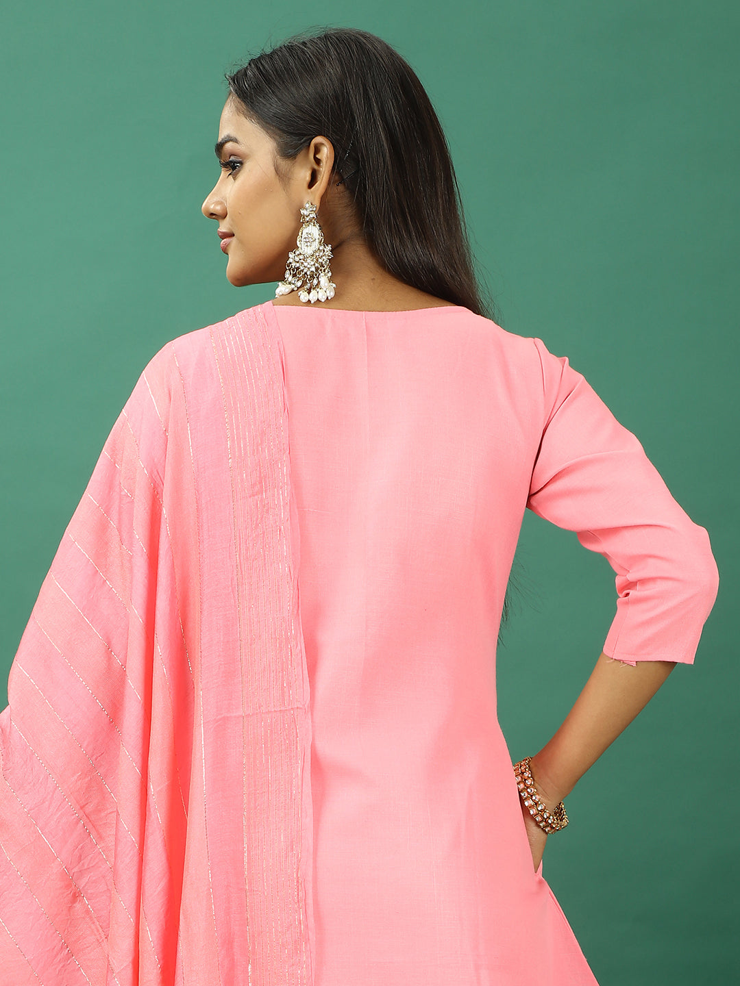 Bollywood Vogue Ready To Wear Pink Rayon Embroidered Narrow Straight Pant Suit - Look Shot