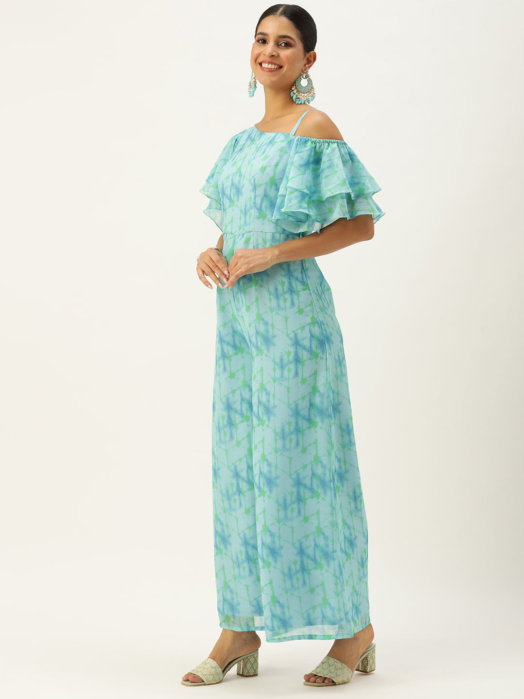 Bollywood Vogue Ready To Wear Blue Digital Printed Georgette Jumpsuit - Side View
