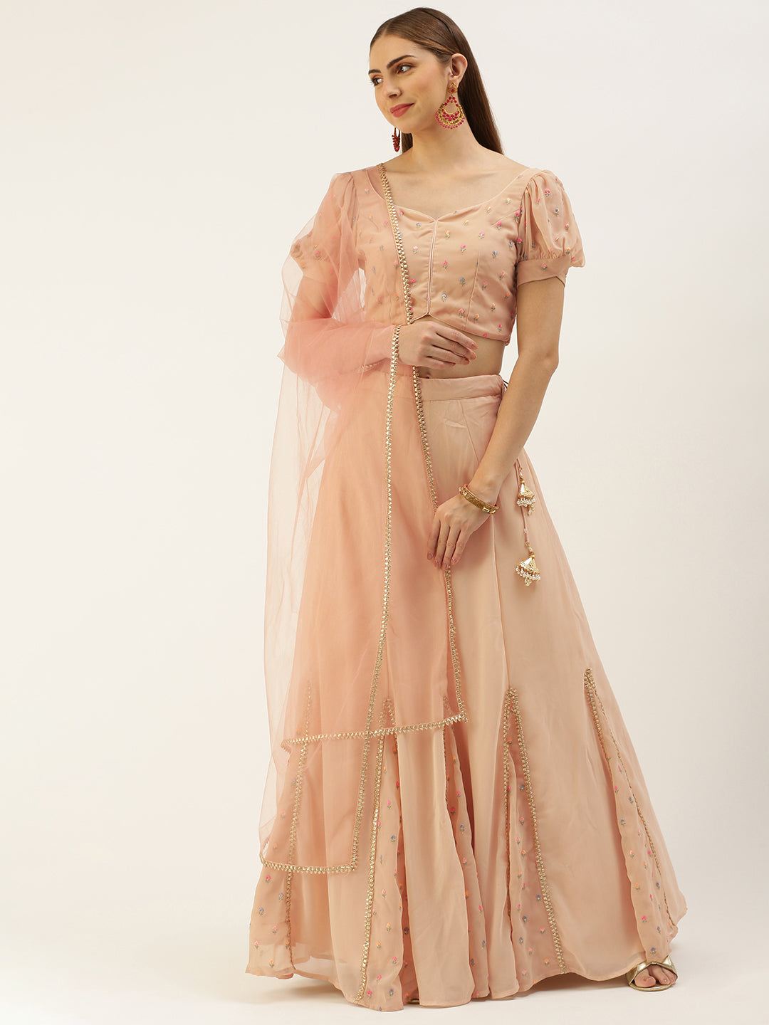 Bollywood Vogue Ready To Wear Peach Georgette Embroidered Lehenga Set - Additional View 1