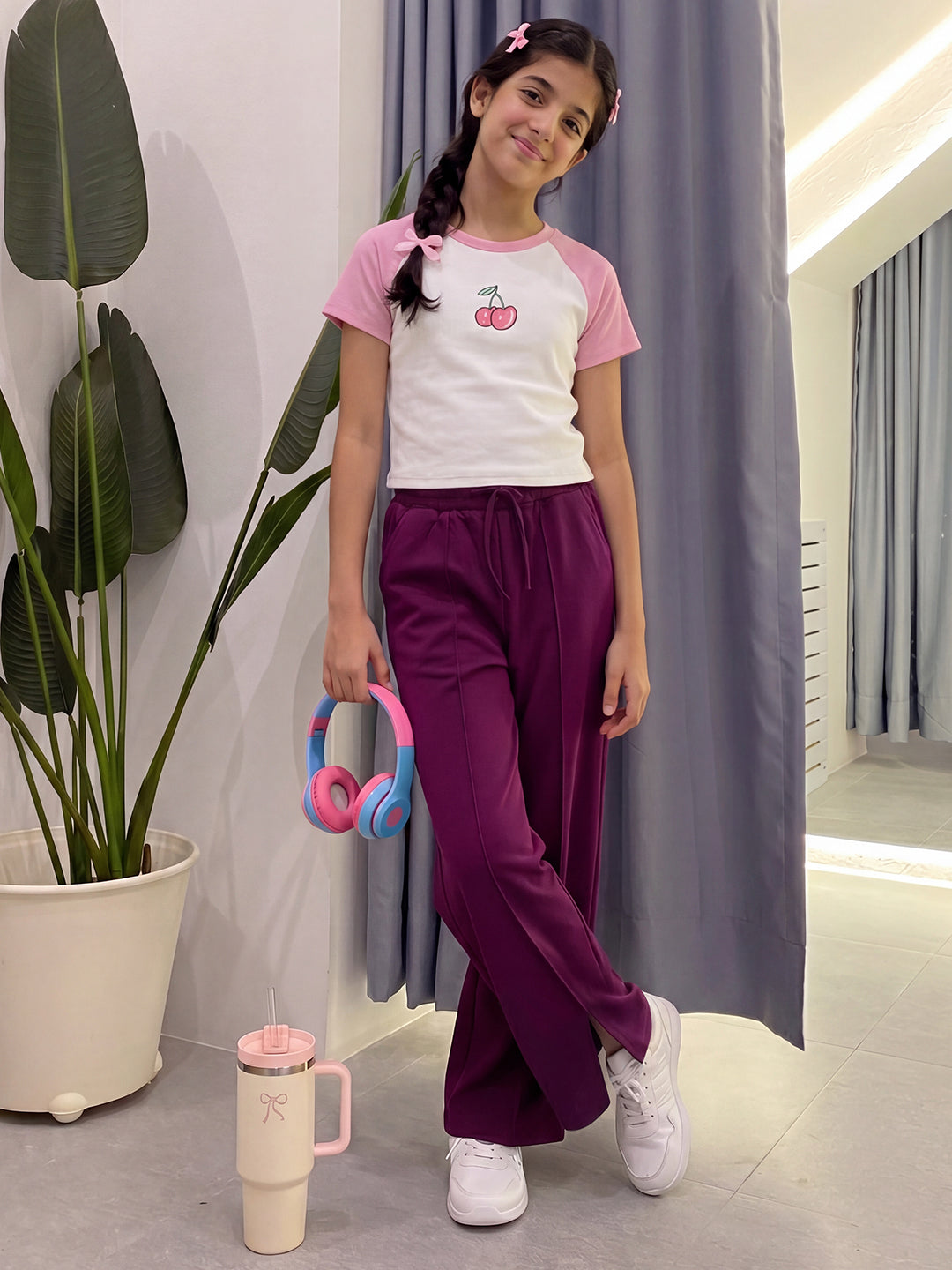 Lil Tomatoes Girls Cotton Looper Trackpant - Wine