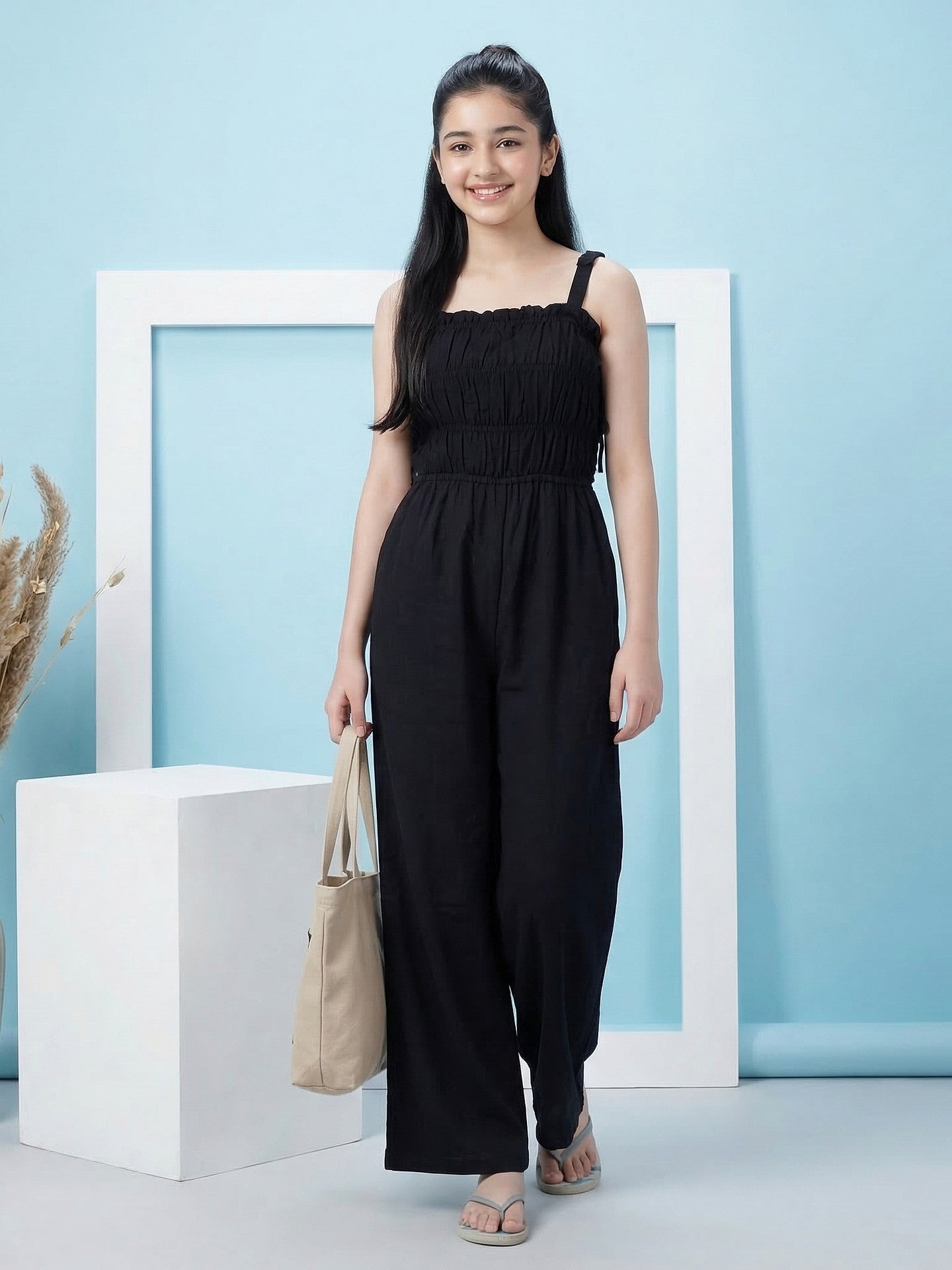 Lil Tomatoes Girls Cotton Jumpsuits - Black