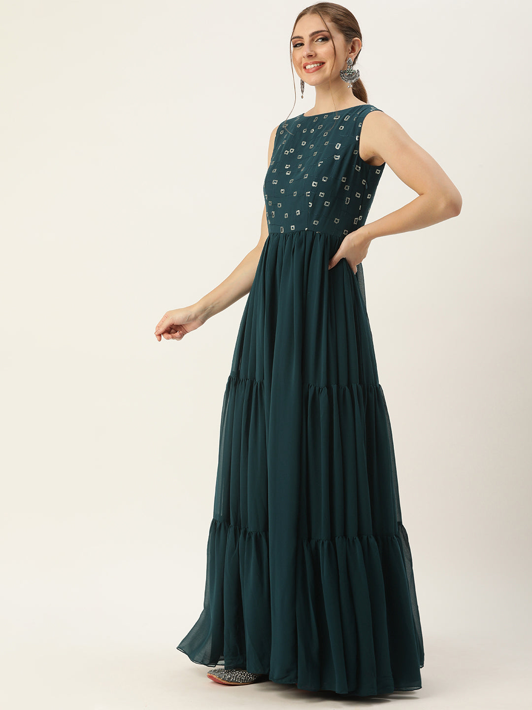 Bollywood Vogue Ready To Wear Blue Embroidered Georgette Dress - Side View
