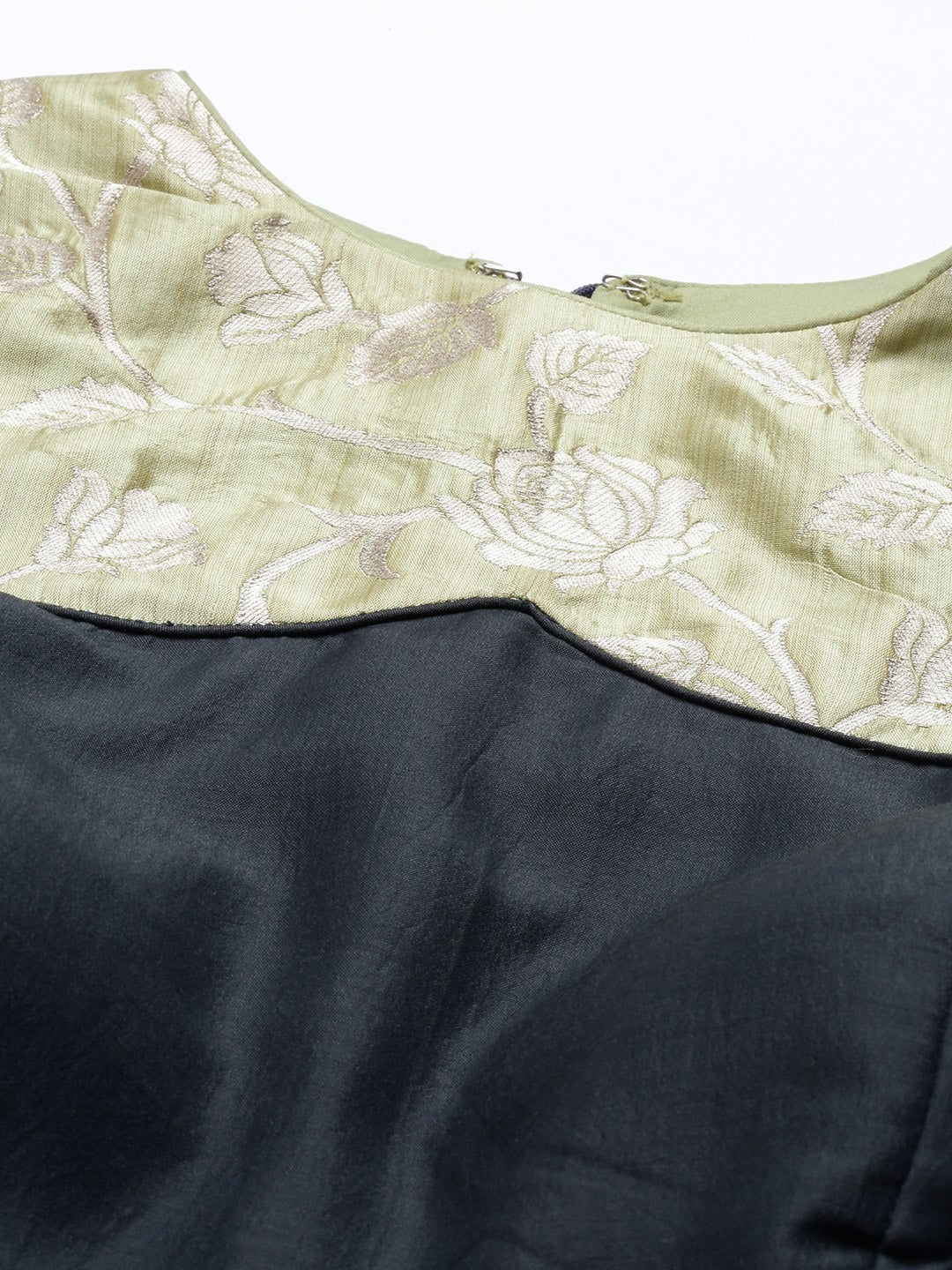 Bollywood Vogue Ready To Wear Green N Dark Grey Layered Floor Length Gown - Look Shot