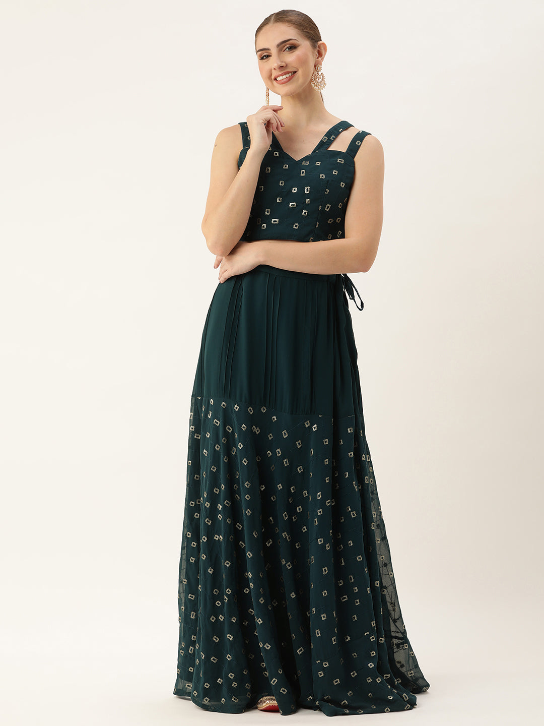 Bollywood Vogue Ready To Wear Teal Blue Georgette Embroidered Co ord Set - Front View