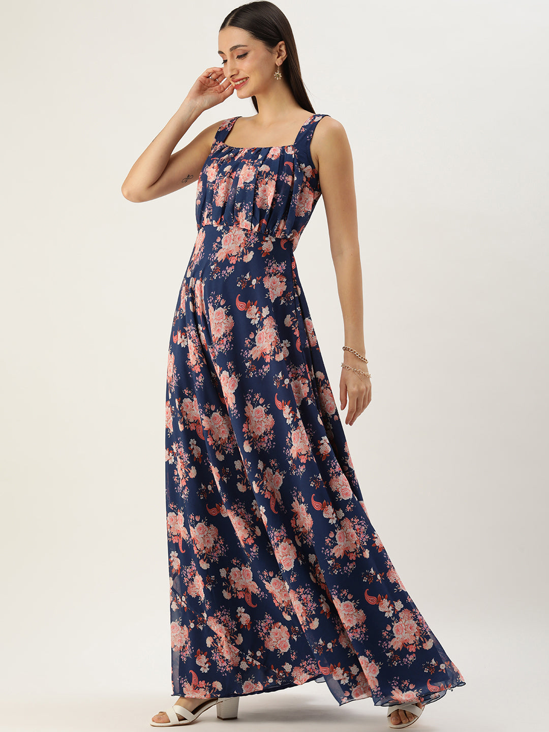 Bollywood Vogue Ready To Wear Blue Georgette Digital Printed Dress - Side View