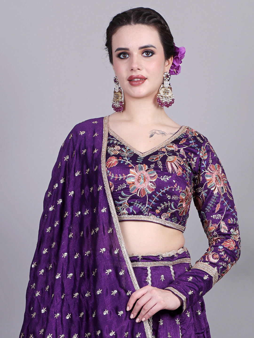 Bollywood Vogue Ready To Wear Classic Blouse With Art Silk N Net Lehenga Set - Additional View 1