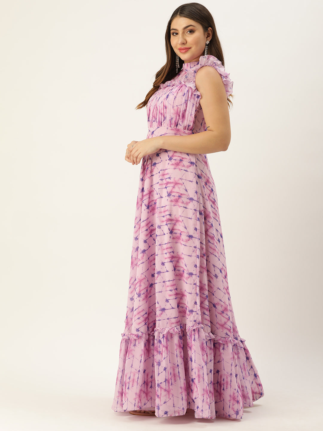 Bollywood Vogue Ready To Wear Multicolored Digital Printed Georgette Gown - Side View