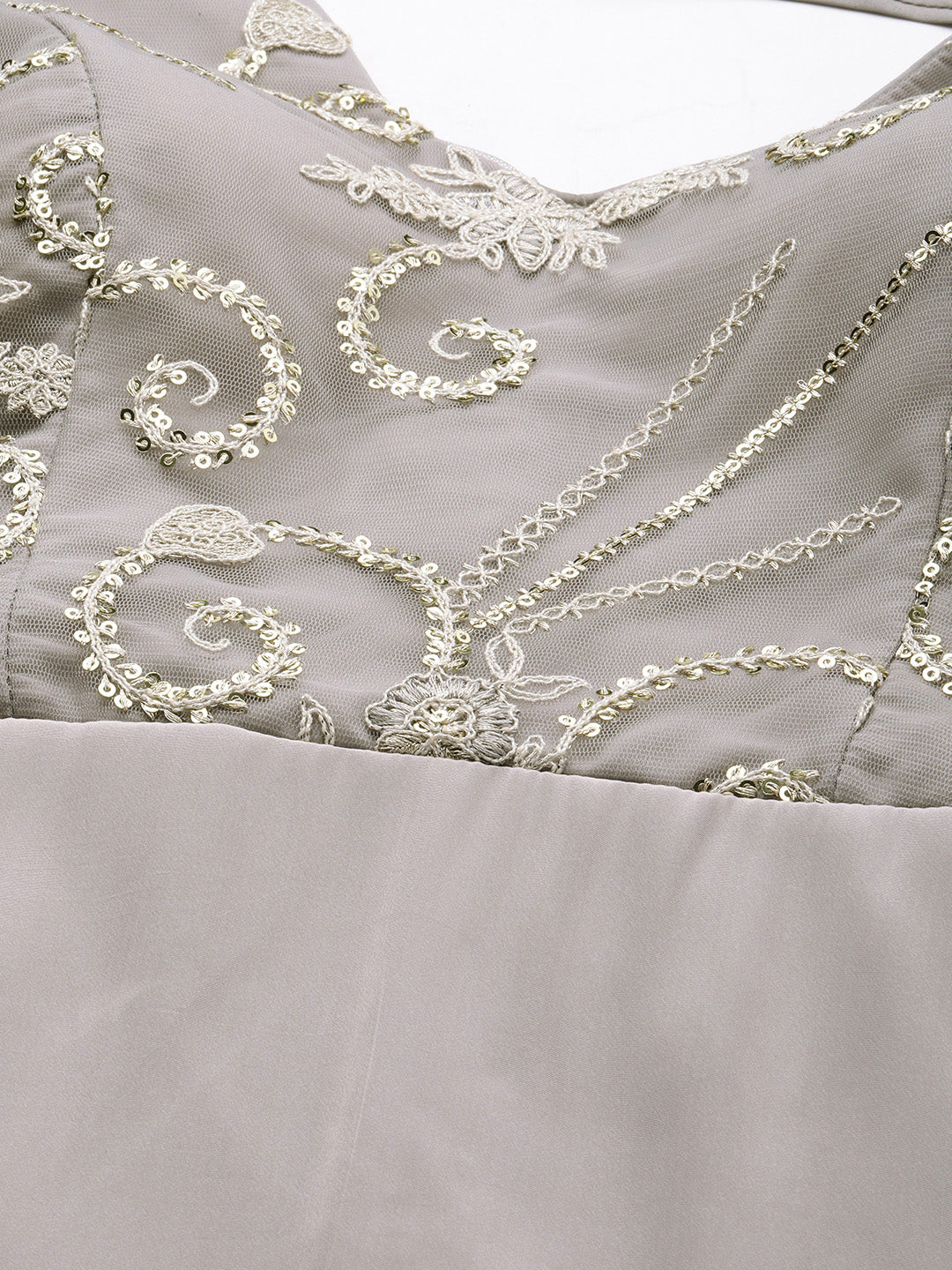 Bollywood Vogue Ready To Wear Grey Net Embroidered N French Crepe Gown - Additional View 1