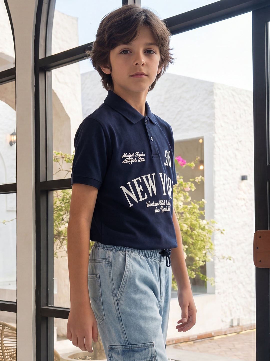 Lil Tomatoes Boys Cotton Pique Polo T-Shirt - Navy Blue