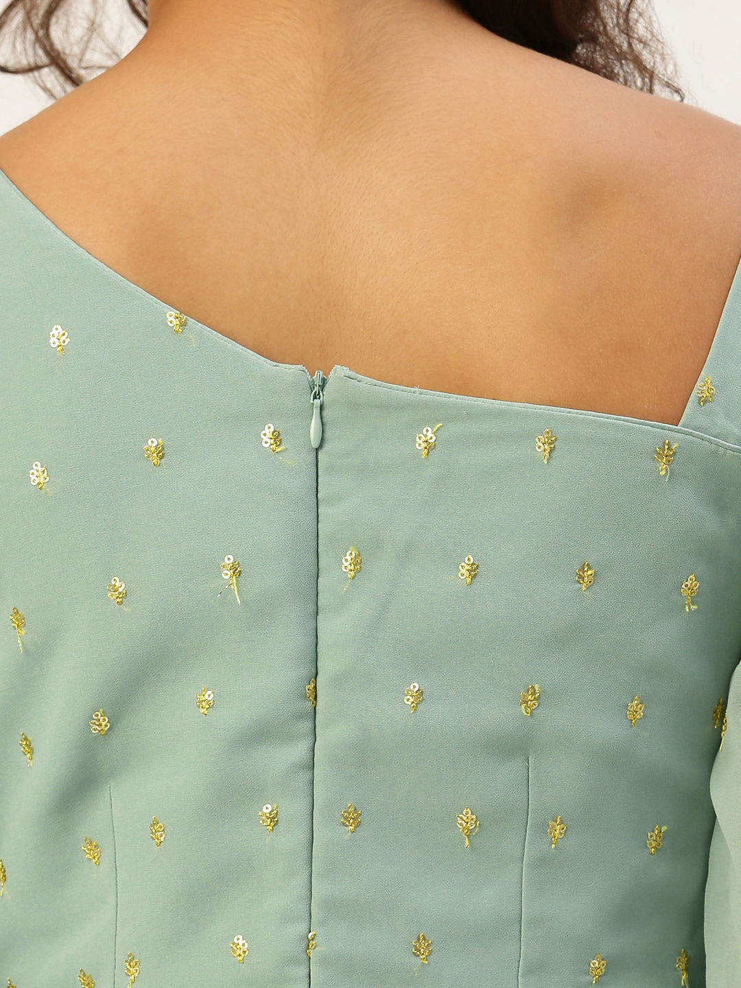 Bollywood Vogue Ready To Wear Green Georgette Embroidered Dress - Back View