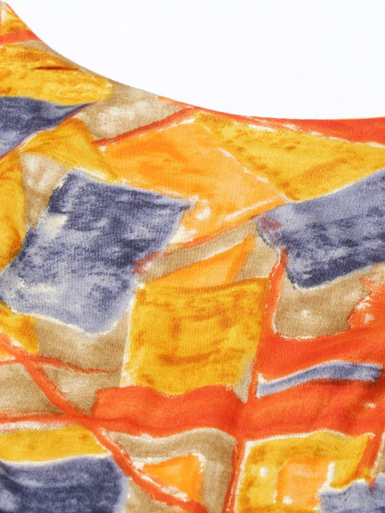 Bollywood Vogue Ready To Wear Multicolored N Mustard Digital Printed A line Dress - Look Shot