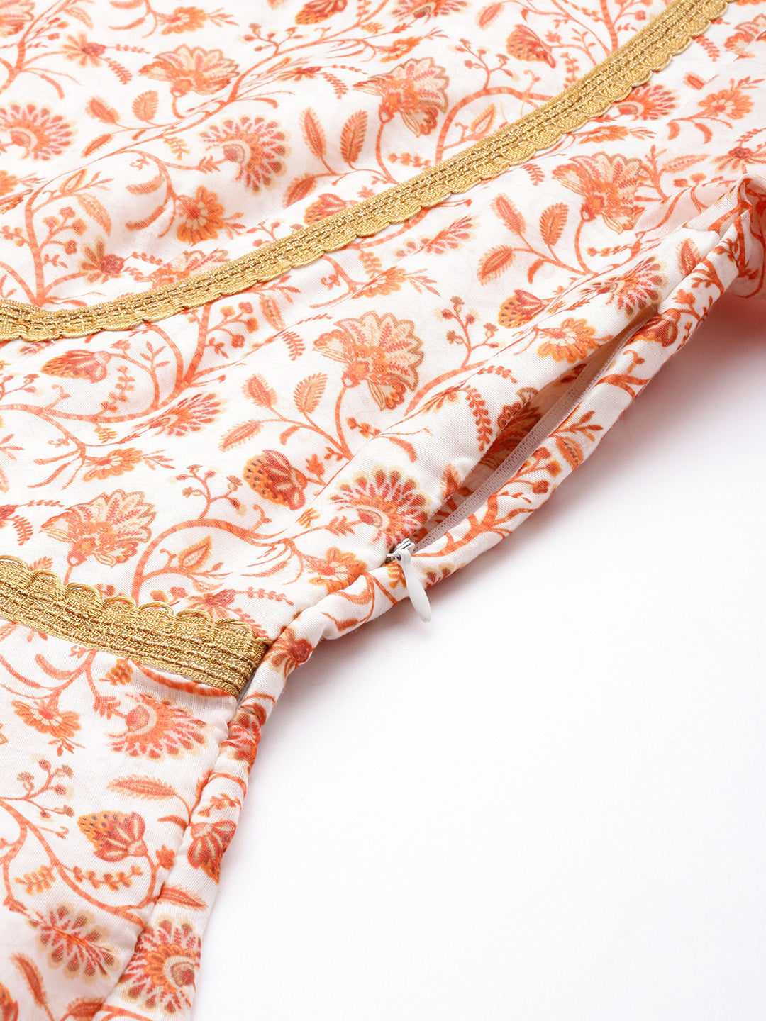 Bollywood Vogue Ready To Wear White Art Silk Digital Printed Kruta Set - Detail View