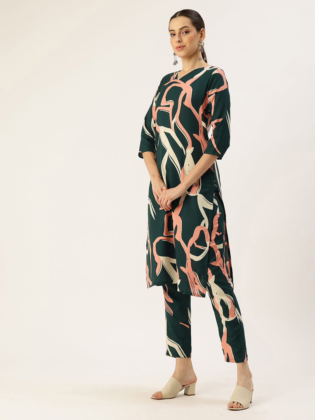 Bollywood Vogue Ready To Wear Green Rayon Printed Kurta Set - Additional View 1