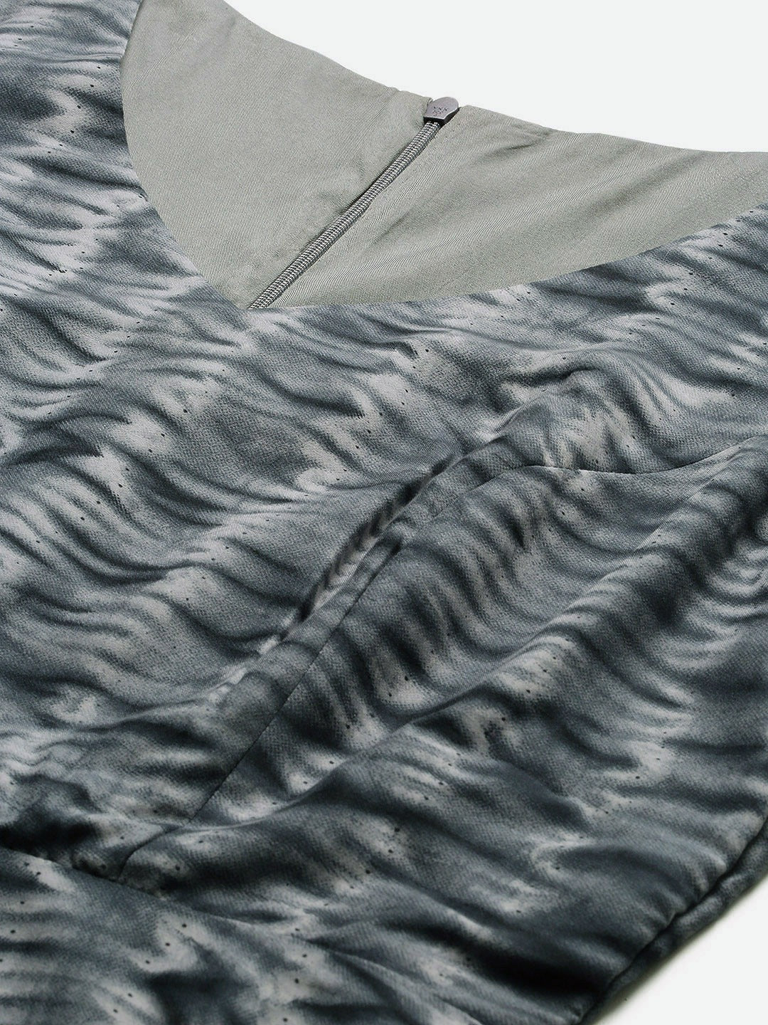 Bollywood Vogue Ready To Wear Grey N Black Muslin Gathered Style Dress - Side View