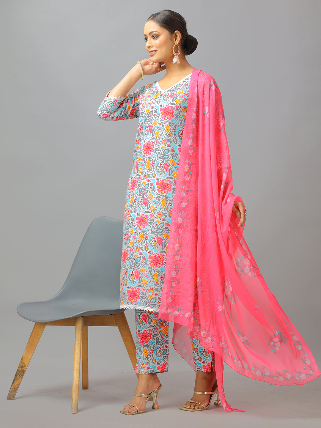 Bollywood Vogue Ready To Wear Multicolor Rayon Printed Straight Pant Suit - Side View