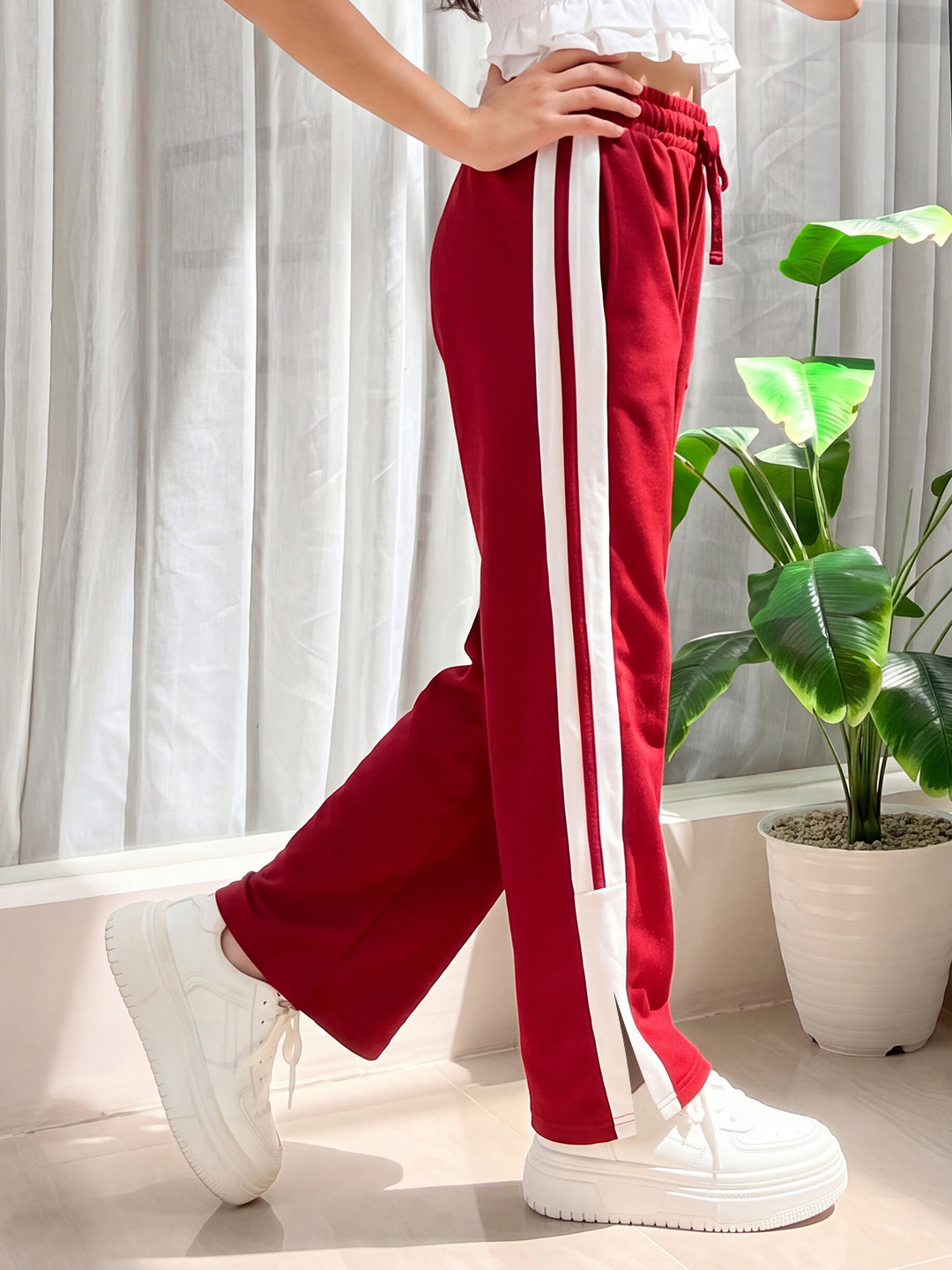 Lil Tomatoes Girls Cotton Looper Trackpant - Cranberry