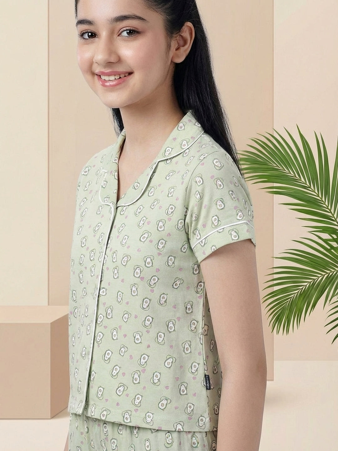 Lil Tomatoes Girls Cotton Night Suits - Oil Green