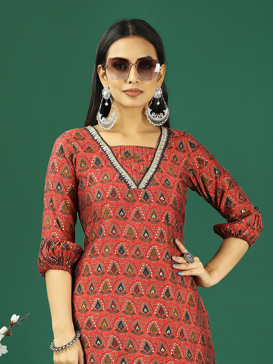 Bollywood Vogue Ready To Wear Pink Chanderi Modal Silk Kurta Set - Detail View