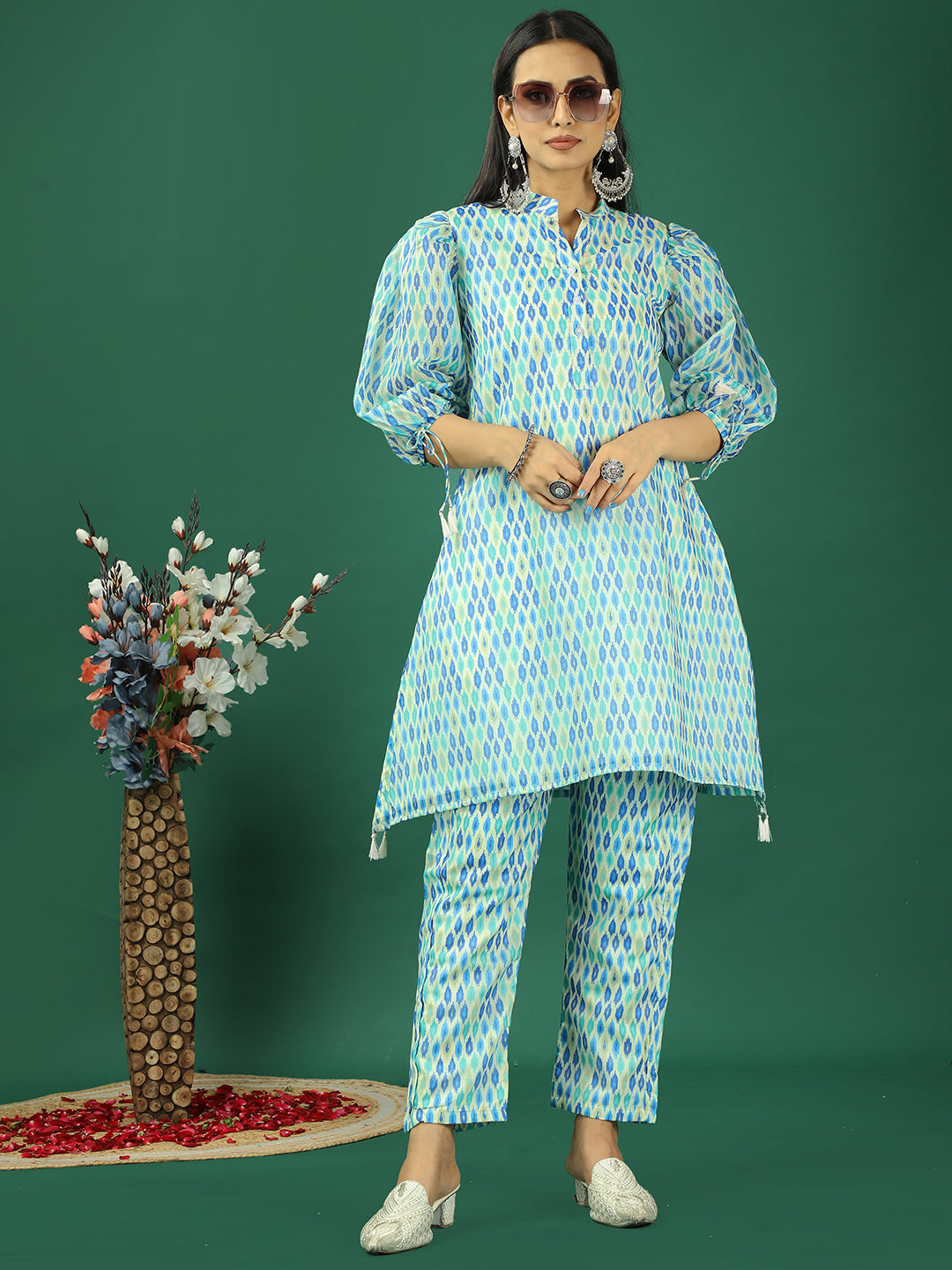 Bollywood Vogue Ready To Wear Multicolor Printed Cotton Kurta Straight Pant Set - Detail View