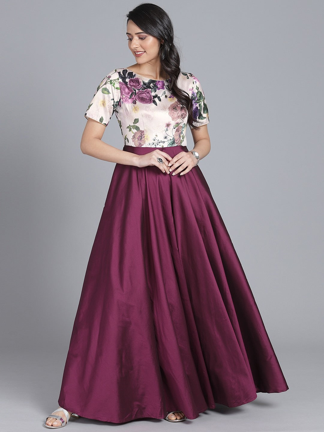Bollywood Vogue Ready To Wear Ethnovog Purple Floor Length Gown - Front View