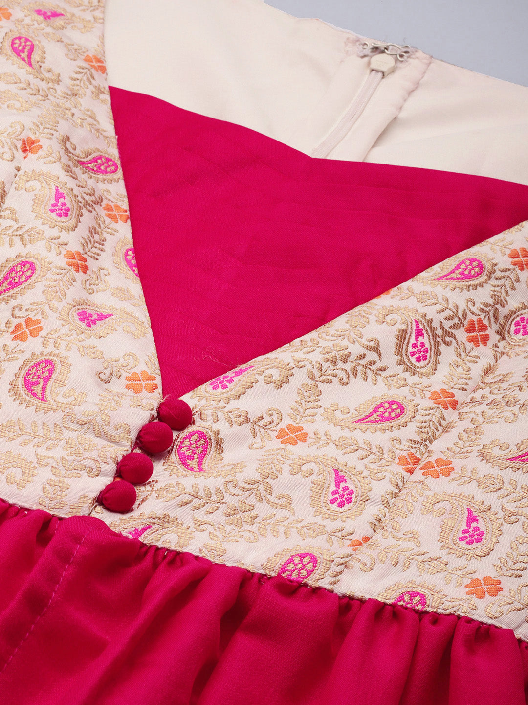 Bollywood Vogue Ready To Wear White Tie N Dye Nylon N Pink Kurta Set - Additional View 1