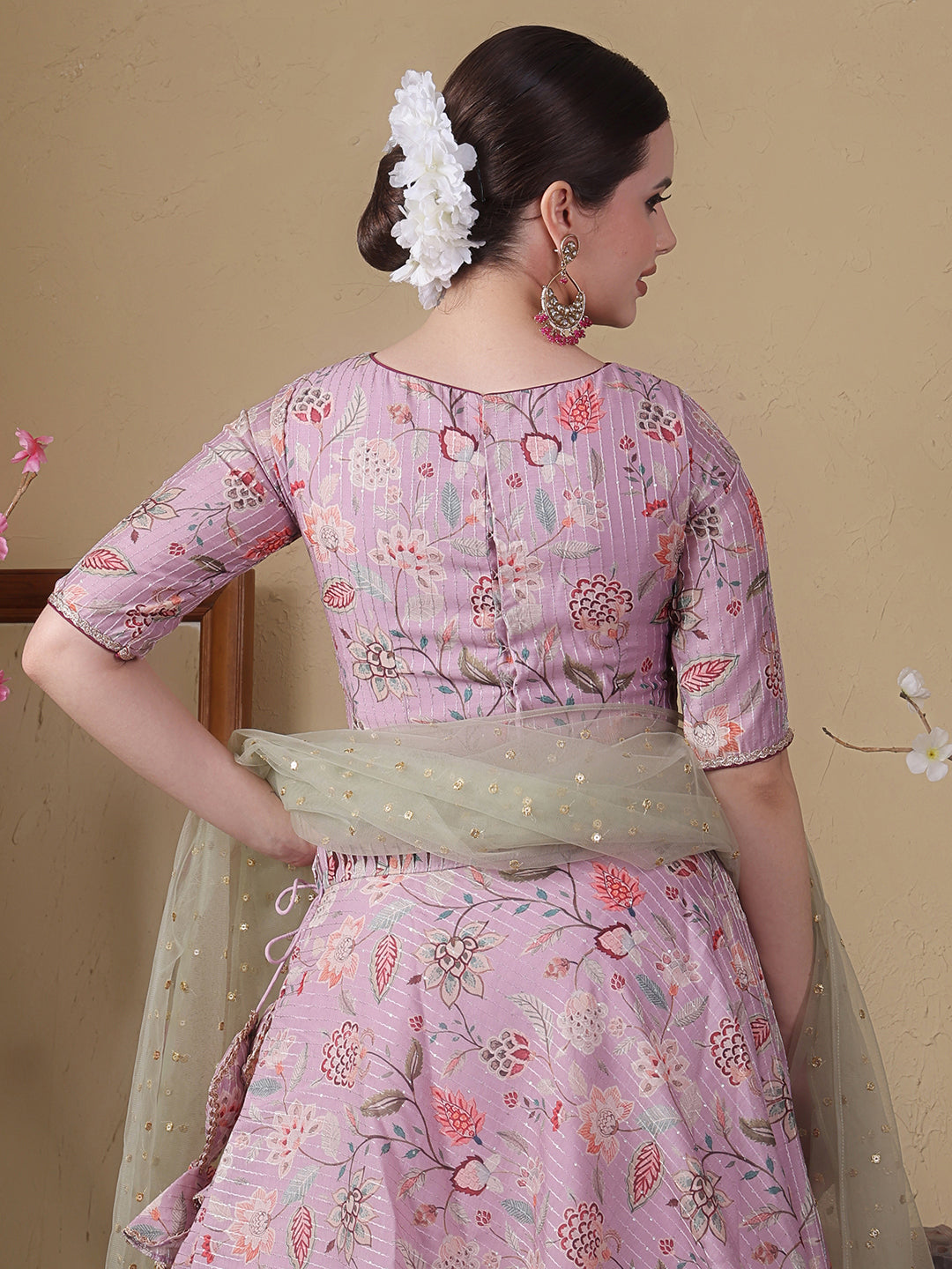 Bollywood Vogue Ready To Wear Mauve Digital Printed Boat Neck Lehenga - Additional View 1