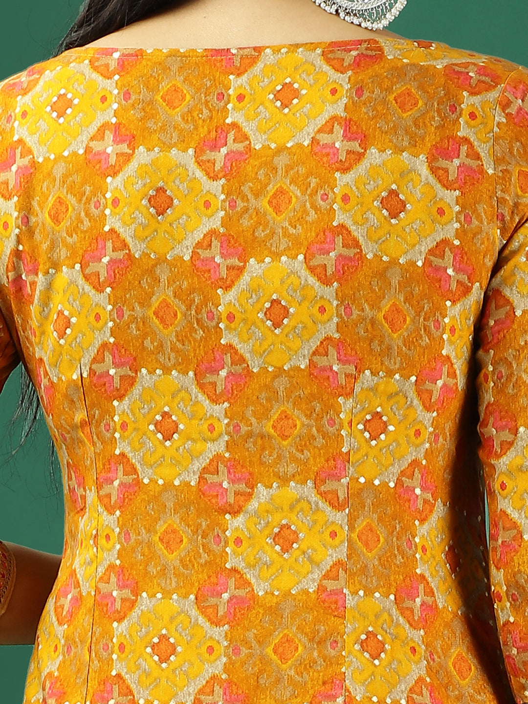 Bollywood Vogue Ready To Wear Yellow Printed Viscose Kurta Straight Pant Set - Additional View 2