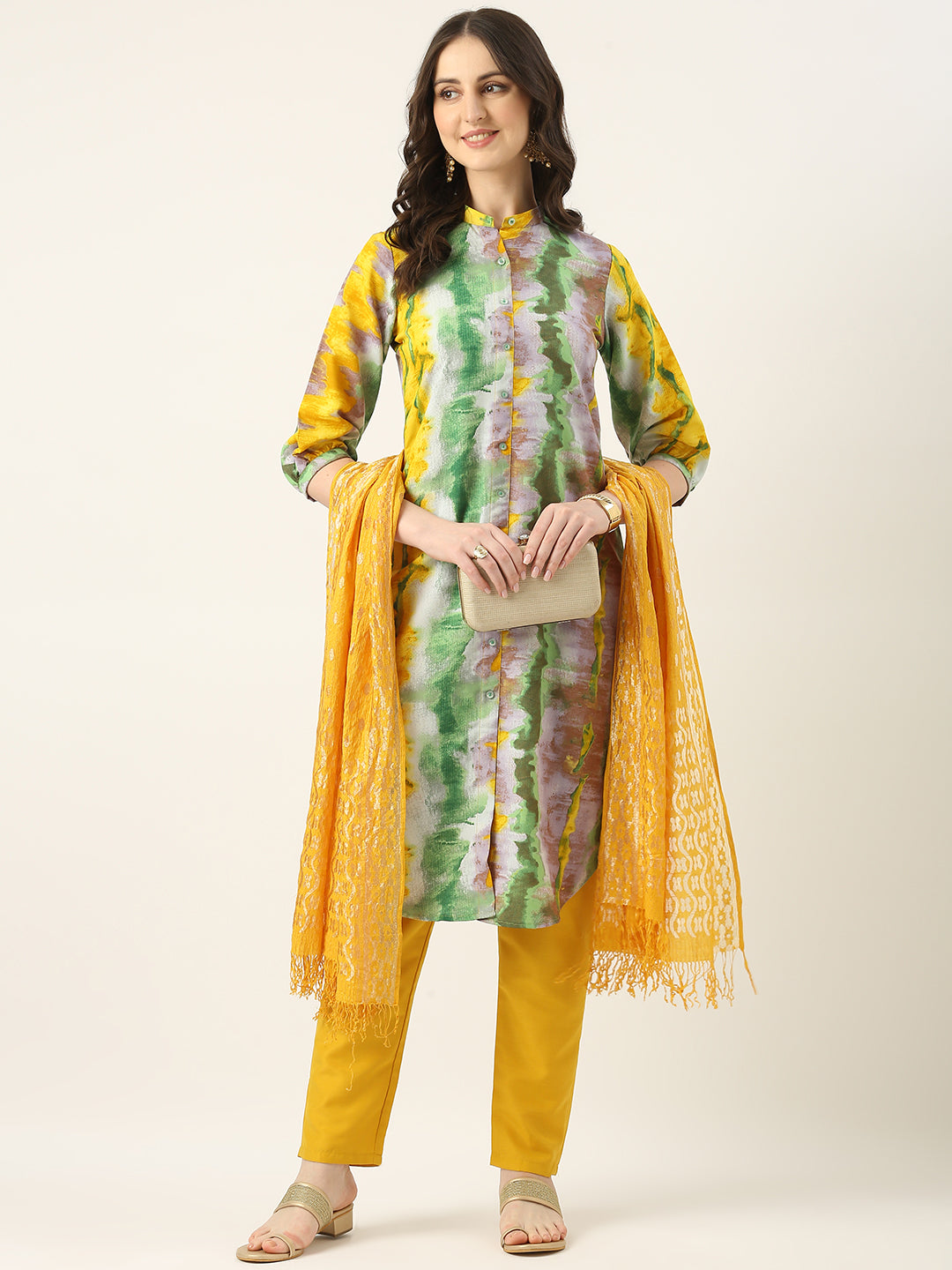 Bollywood Vogue Ready To Wear Multicolored Rayon Printed Straight Pant Suit - Side View