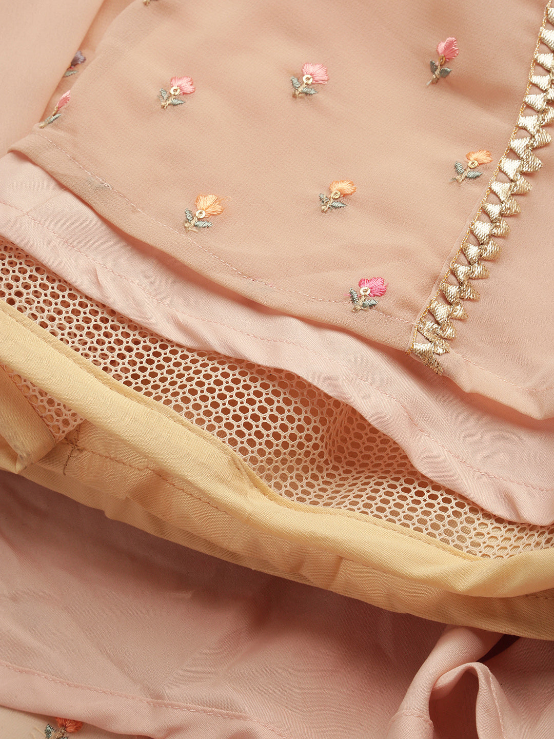 Bollywood Vogue Ready To Wear Peach Georgette Embroidered Lehenga Set - Side View