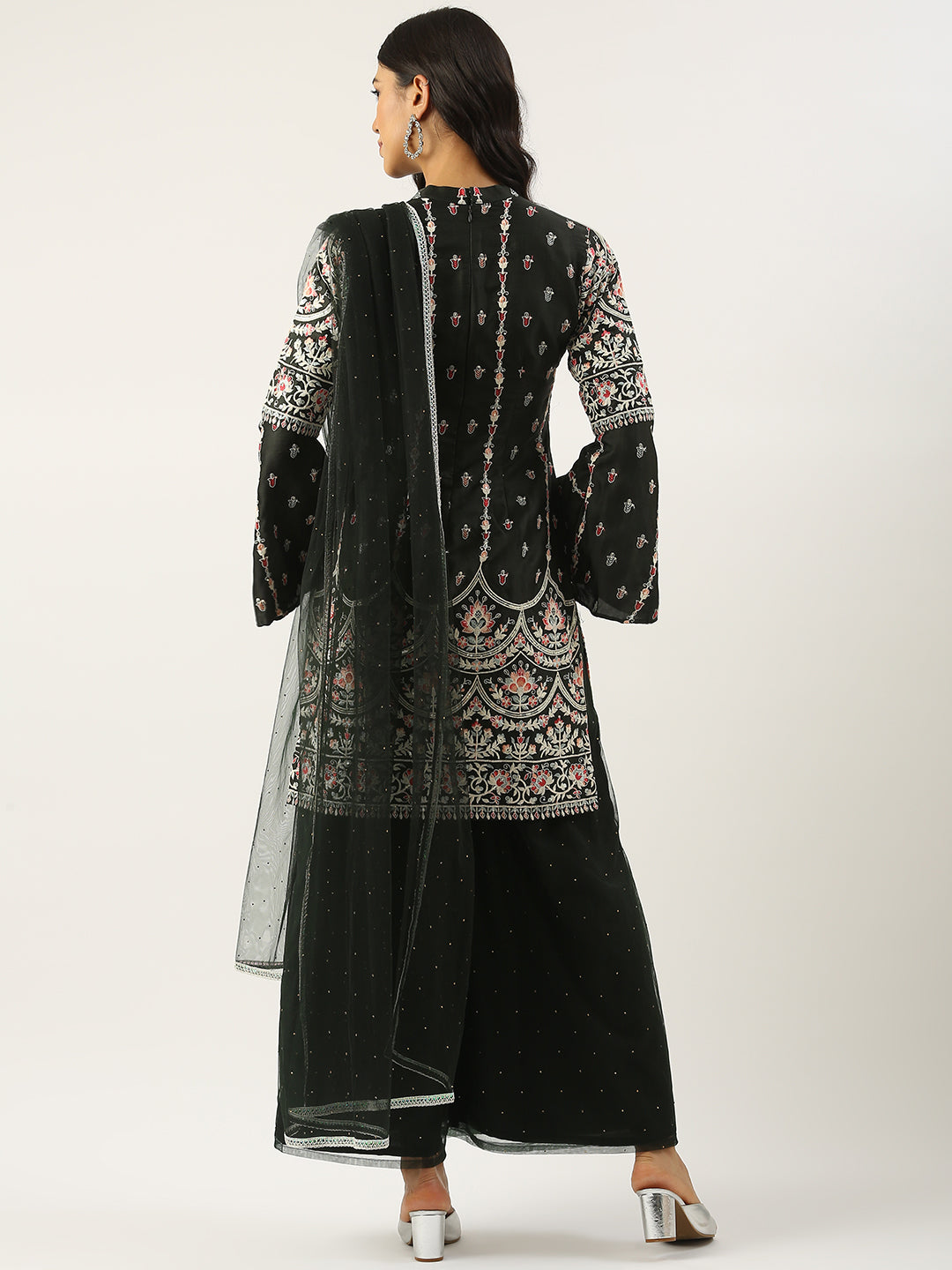 Bollywood Vogue Ready To Wear Green Art Silk Embroidered Palazzo Suit - Additional View 2