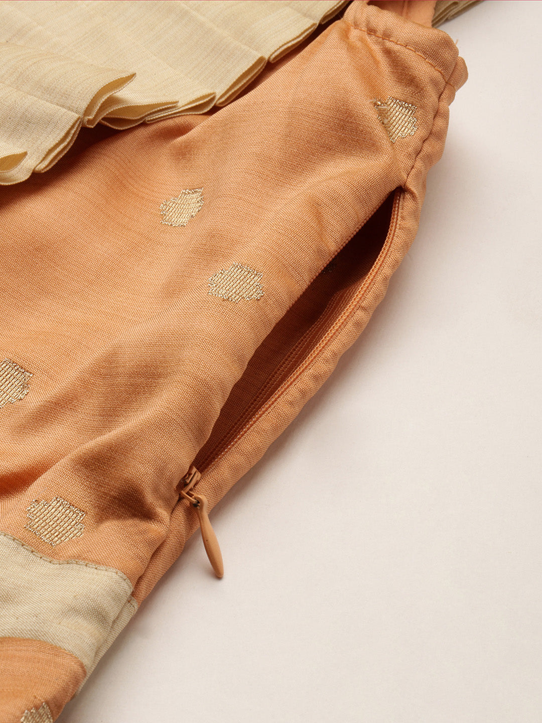 Bollywood Vogue Ready To Wear Peach Art Silk Jacquard Ruffled Dress - Additional View 2
