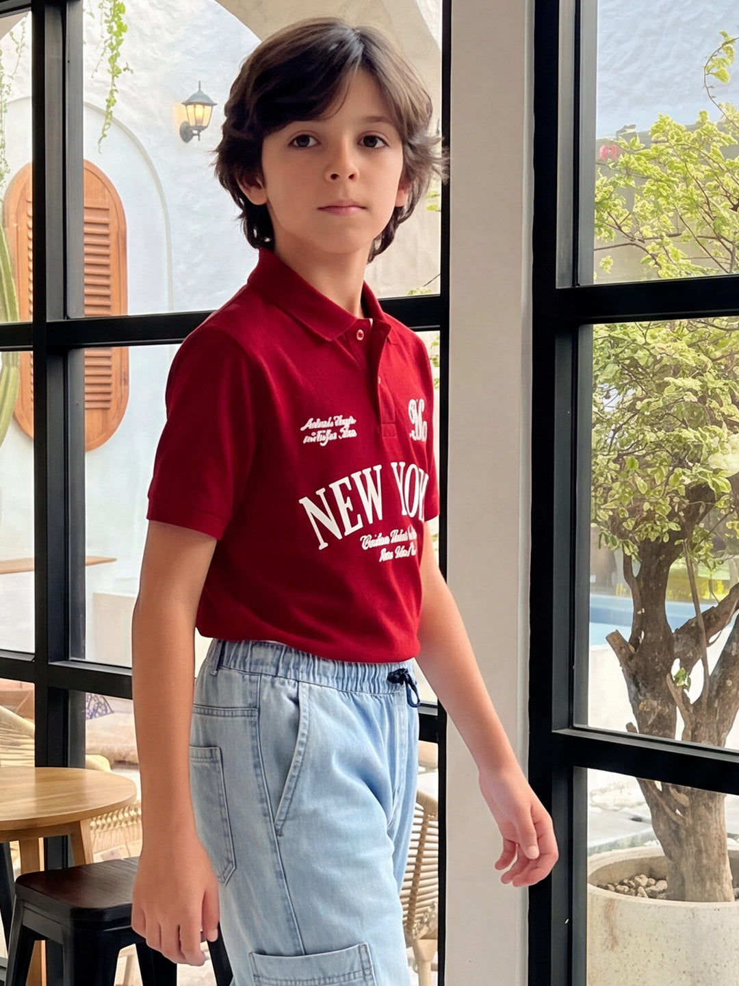 Lil Tomatoes Boys Cotton Pique Polo T-Shirt - Cranberry