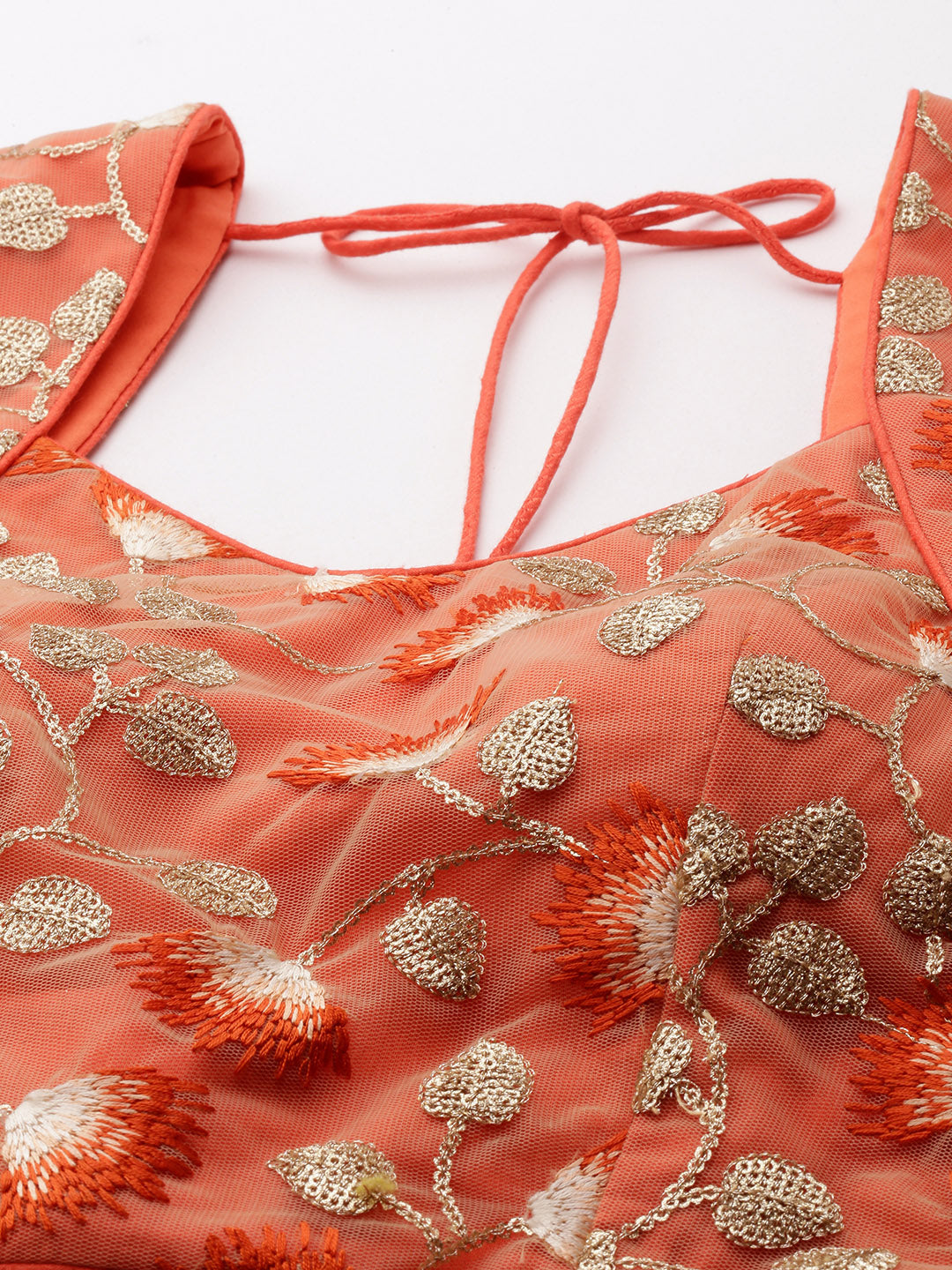 Bollywood Vogue Ready To Wear Beige N Orange Embroidered Net Lehenga Set - Additional View 1