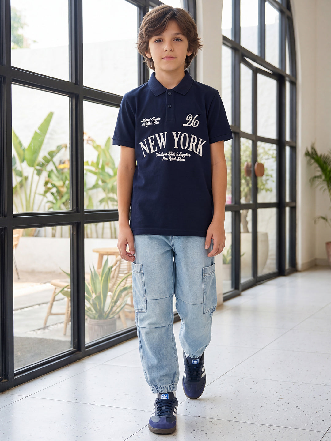 Lil Tomatoes Boys Cotton Pique Polo T-Shirt - Navy Blue