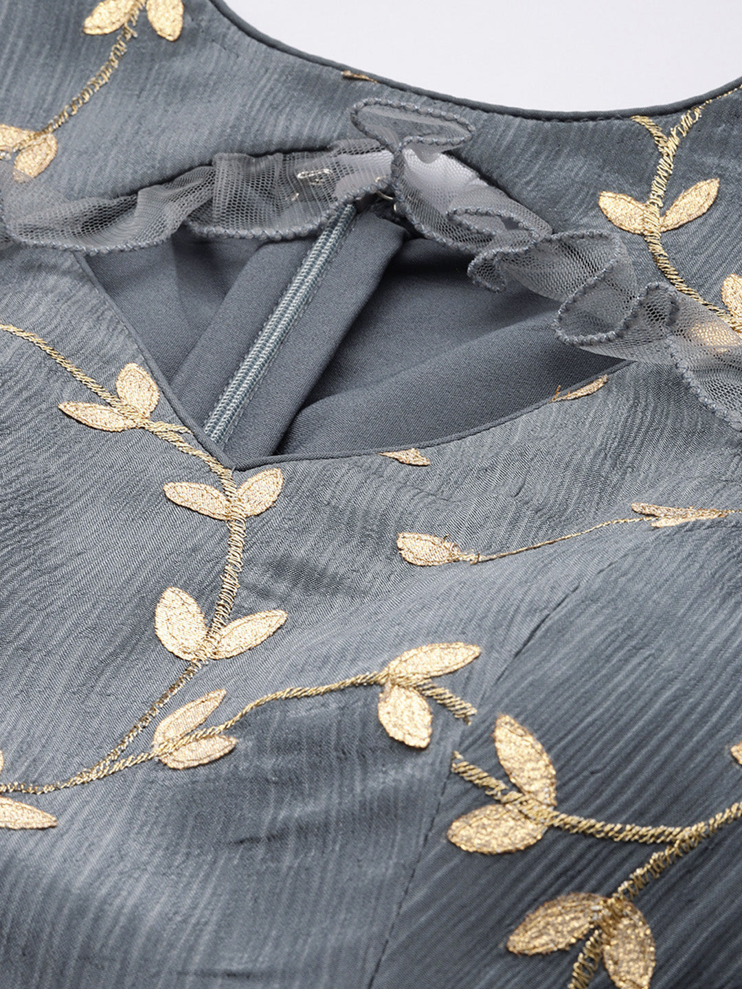 Bollywood Vogue Ready To Wear Grey Embroidered Chinon N Net Gown - Additional View 1