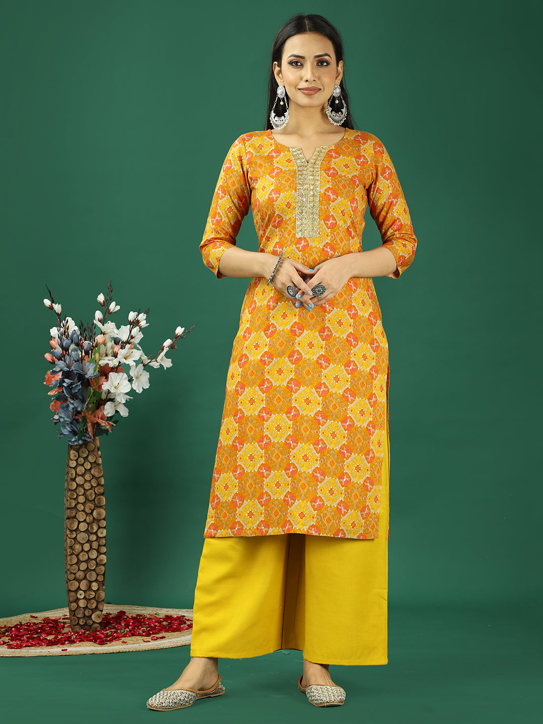 Bollywood Vogue Ready To Wear Multicolored Printed Viscose Kurta Set - Front View