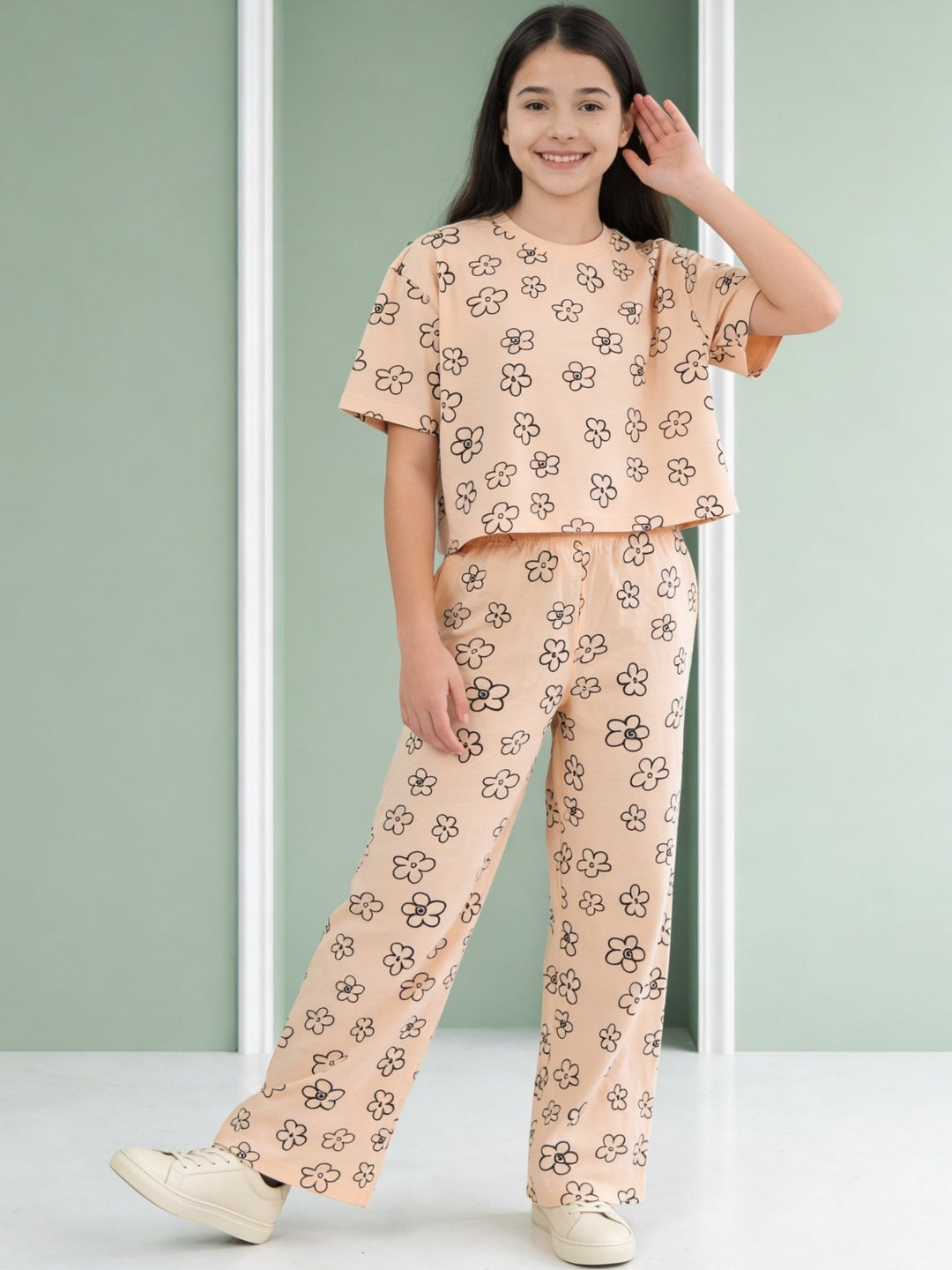 Lil Tomatoes Girls Cotton Night Suits - Peach
