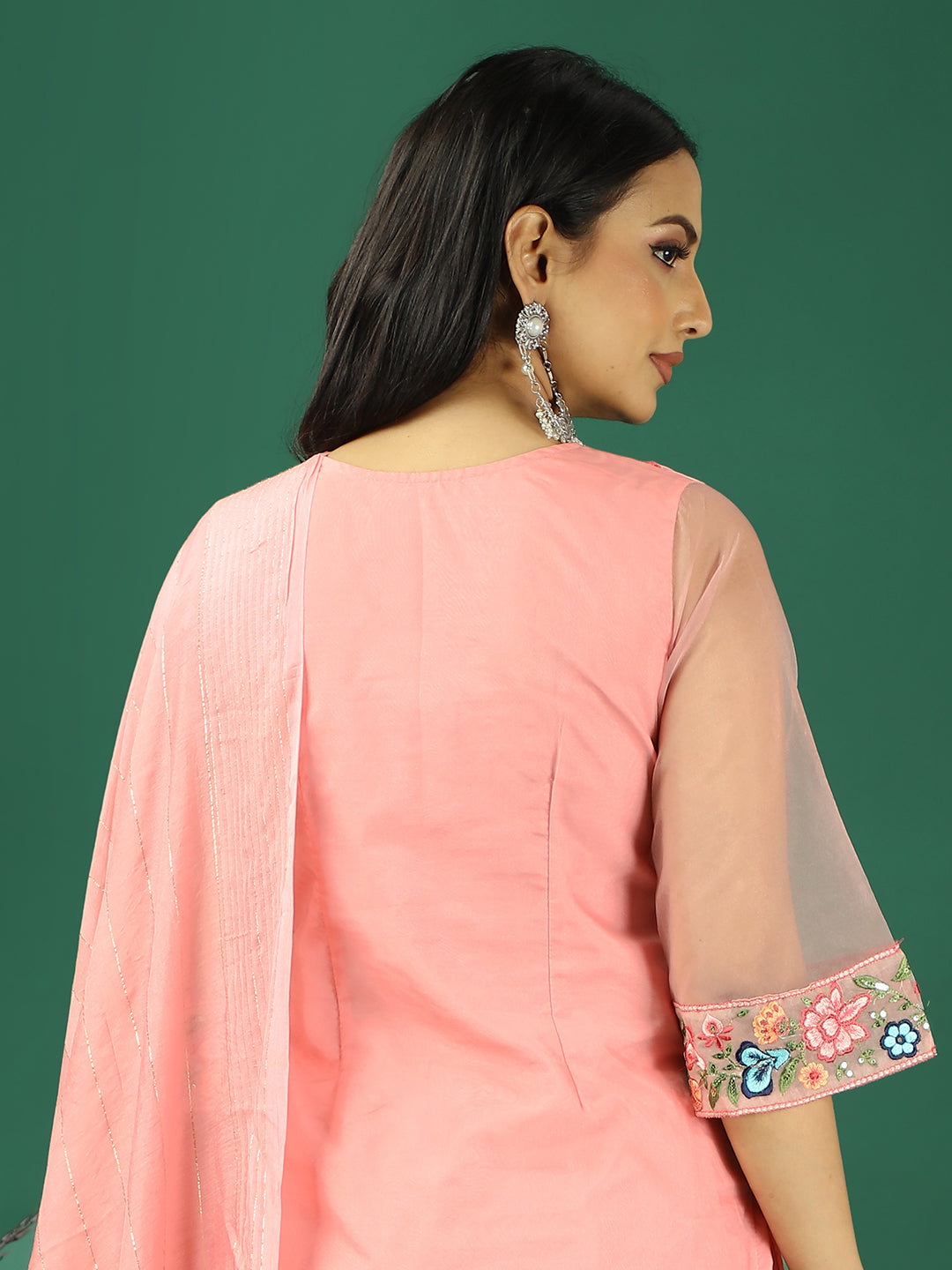 Bollywood Vogue Ready To Wear Pink Organza Embroidred Straight Pant Suit - Look Shot