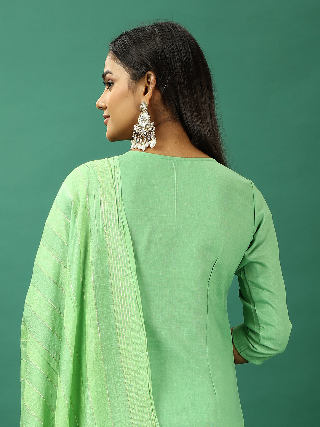 Bollywood Vogue Ready To Wear Green Rayon Embroidered Straight Pant Suit - Look Shot