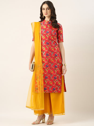 Bollywood Vogue Ready To Wear Magenta Jacquard N Yellow Palazzo Suit - Additional View 1