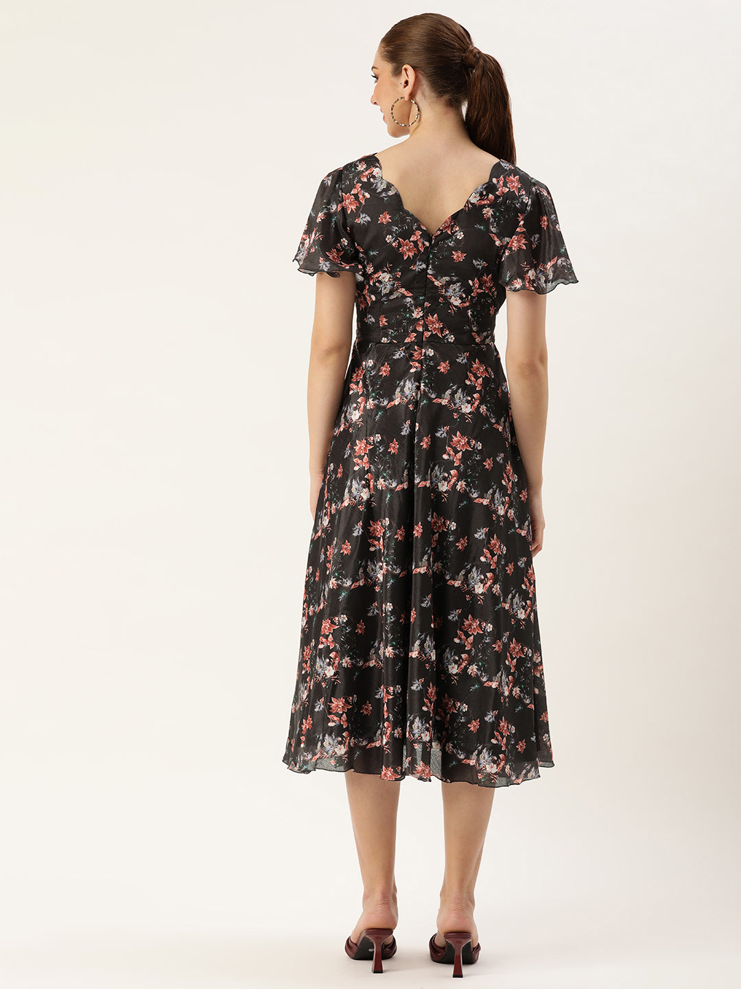 Bollywood Vogue Ready To Wear Black Chinon Side Cut Out Dress - Back View