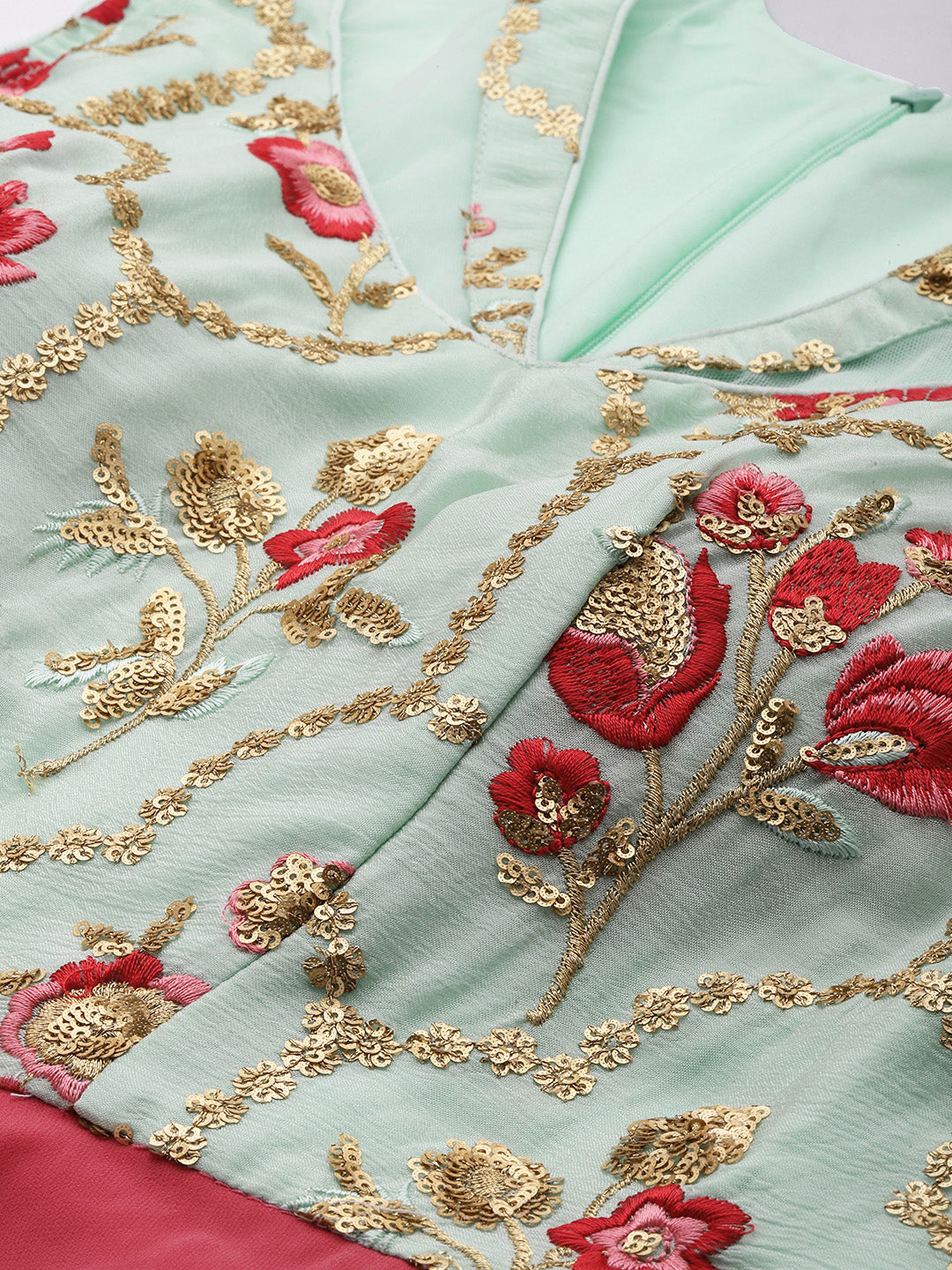 Bollywood Vogue Ready To Wear Blue Chinon N Pink Georgette Gown - Additional View 1