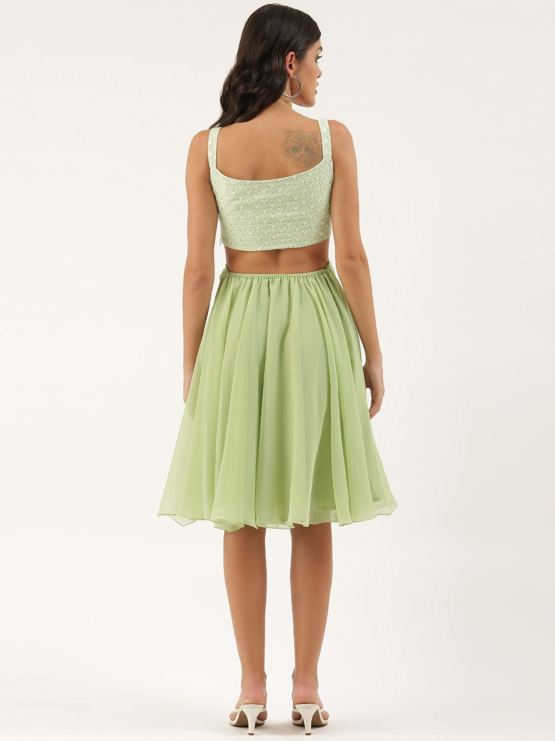 Bollywood Vogue Ready To Wear Green Embroidered Mini Dress - Back View