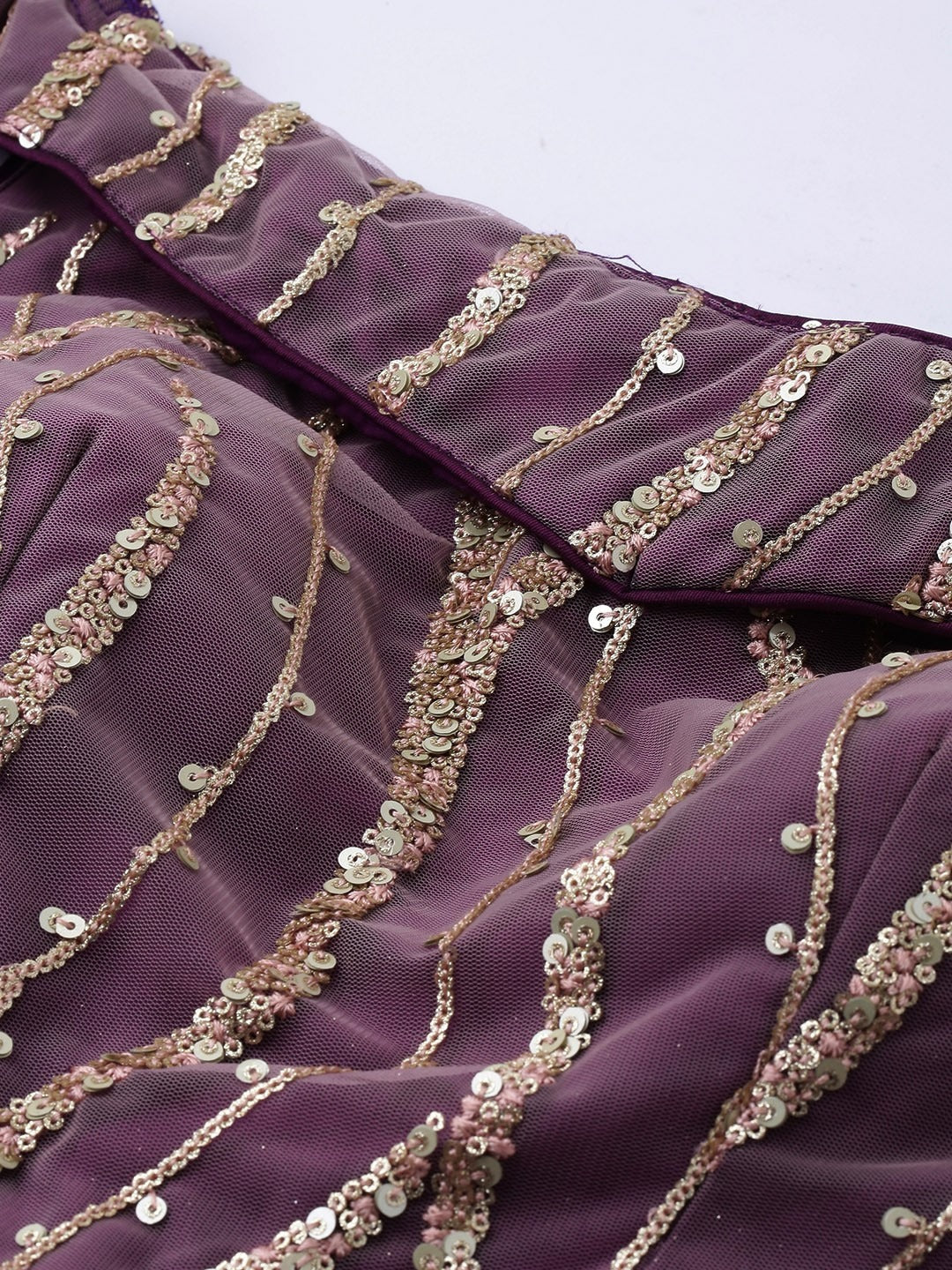 Bollywood Vogue Ready To Wear Dark Purple N Pink Embroidered Off Shoulder Gown - Additional View 1