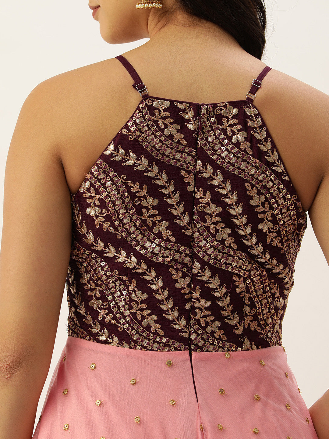 Bollywood Vogue Ready To Wear Pink N Wine Chinon Embroidered Gown - Look Shot